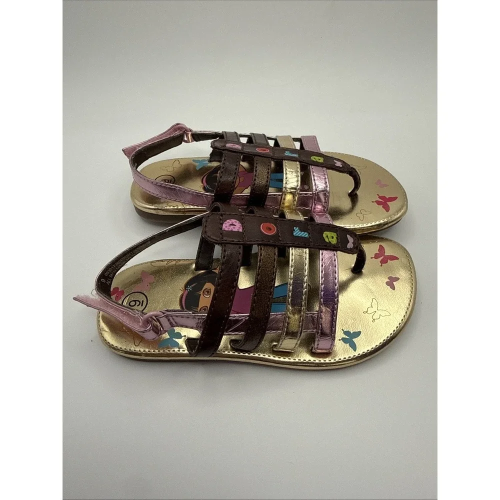 Dora The Explorer Kids Toddler Size 9 Gold Butterflies Strap Sandals